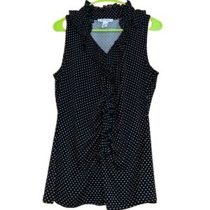 WHBM Women’s Black and White Polka Dot Ruffle Sleeveless Blouse Sz-L